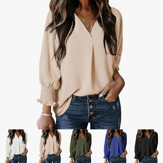 Women's Trendy Solid Color Loose Fit V Neck Blouse