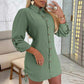 🌸Hot sale🌸Women's Lapel Button-Down Side Drawstring Shirt Dress