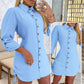 🌸Hot sale🌸Women's Lapel Button-Down Side Drawstring Shirt Dress