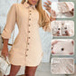 🌸Hot sale🌸Women's Lapel Button-Down Side Drawstring Shirt Dress