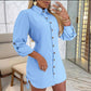 🌸Hot sale🌸Women's Lapel Button-Down Side Drawstring Shirt Dress