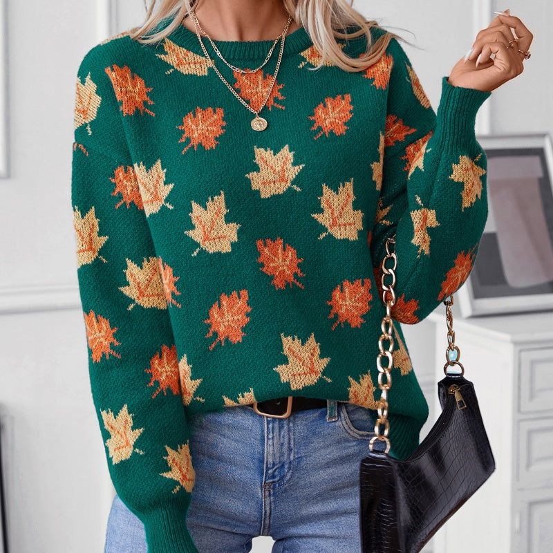 ✨New Arrival✨Women's Casual Knit Sweater with Maple Leaf Pattern