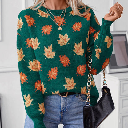 ✨New Arrival✨Women's Casual Knit Sweater with Maple Leaf Pattern