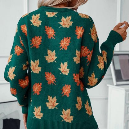 ✨New Arrival✨Women's Casual Knit Sweater with Maple Leaf Pattern