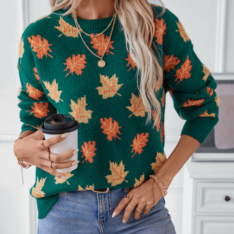 ✨New Arrival✨Women's Casual Knit Sweater with Maple Leaf Pattern