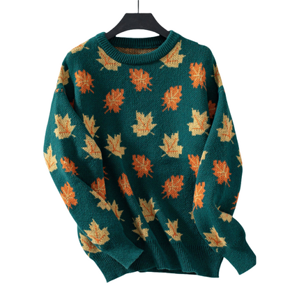 ✨New Arrival✨Women's Casual Knit Sweater with Maple Leaf Pattern