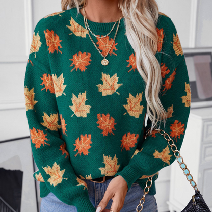 ✨New Arrival✨Women's Casual Knit Sweater with Maple Leaf Pattern