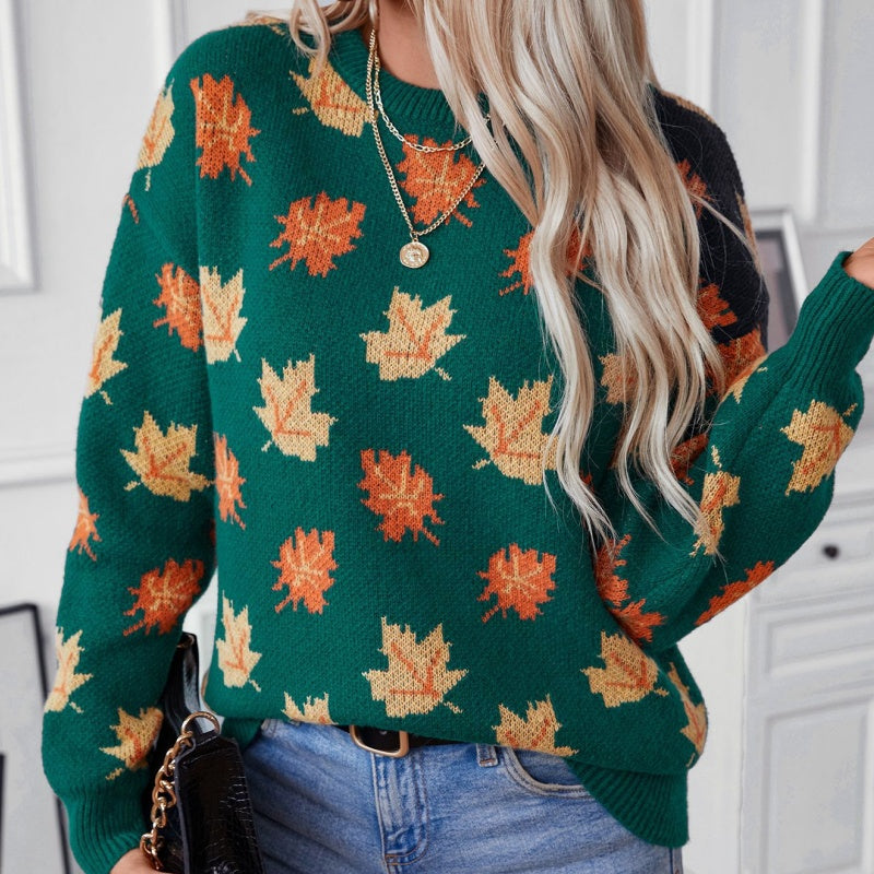 ✨New Arrival✨Women's Casual Knit Sweater with Maple Leaf Pattern