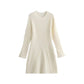 Solid Color Round Neck Knit Long Sleeve Mini Dress