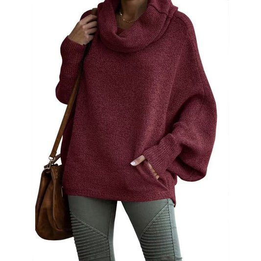 Women's Batwing Cowl Neck Sweater with Pocket