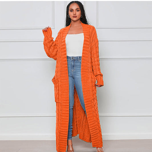 Women's Cable Knit Long Cardigan with Pockets