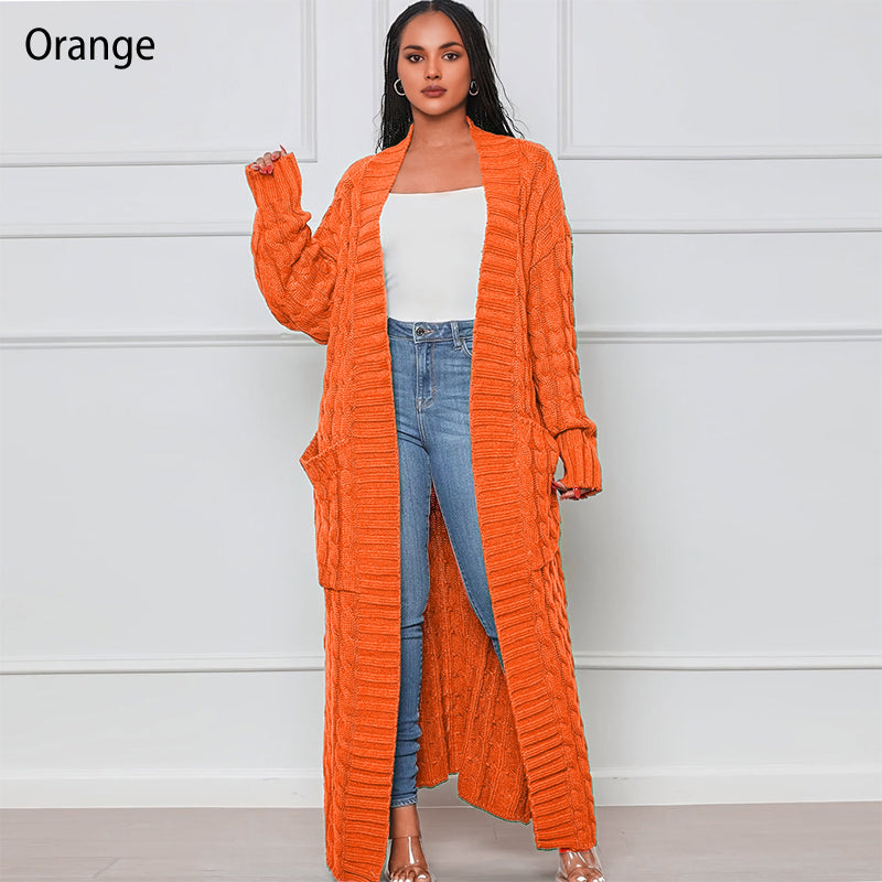 Women's Cable Knit Long Cardigan with Pockets