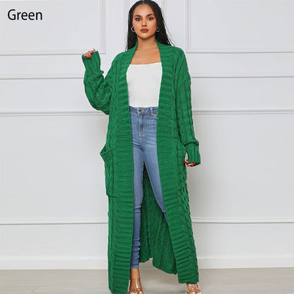 Women's Cable Knit Long Cardigan with Pockets