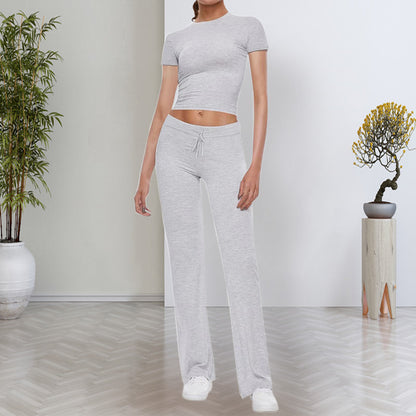 Women's Casual Solid Color T-Shirt & Straight Leg Pants Set