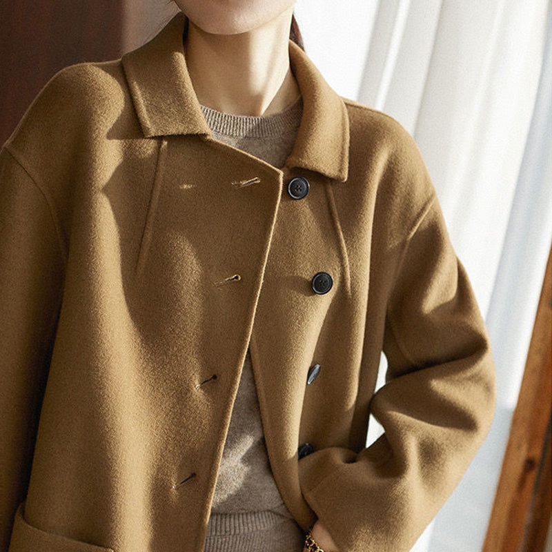 [Best Gift For Her] Women's Double-Faced Faux Wool Tweed Long Coat