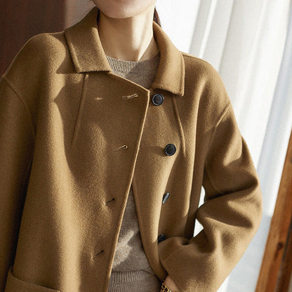 [Best Gift For Her] Women's Double-Faced Faux Wool Tweed Long Coat