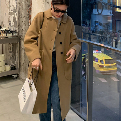 [Best Gift For Her] Women's Double-Faced Faux Wool Tweed Long Coat