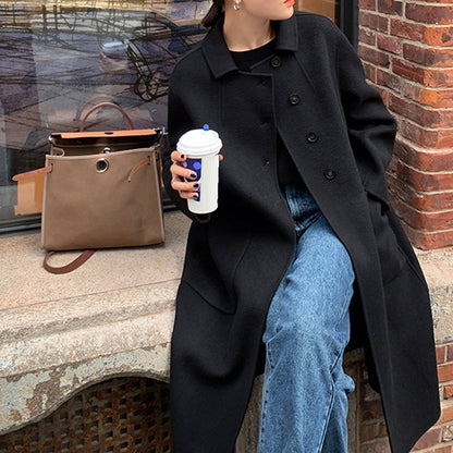 [Best Gift For Her] Women's Double-Faced Faux Wool Tweed Long Coat