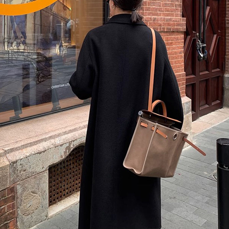 [Best Gift For Her] Women's Double-Faced Faux Wool Tweed Long Coat