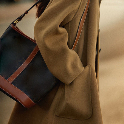 [Best Gift For Her] Women's Double-Faced Faux Wool Tweed Long Coat