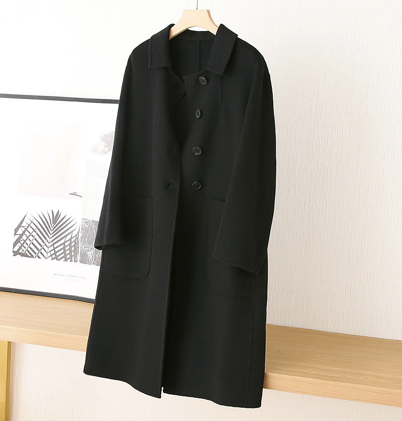 [Best Gift For Her] Women's Double-Faced Faux Wool Tweed Long Coat