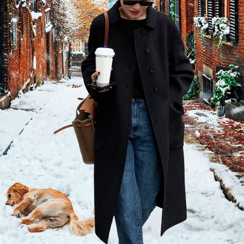 [Best Gift For Her] Women's Double-Faced Faux Wool Tweed Long Coat