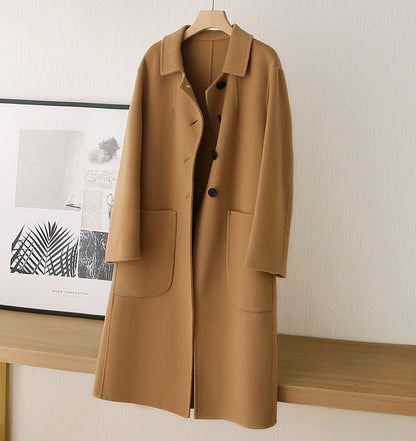 [Best Gift For Her] Women's Double-Faced Faux Wool Tweed Long Coat