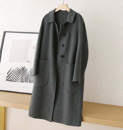 [Best Gift For Her] Women's Double-Faced Faux Wool Tweed Long Coat