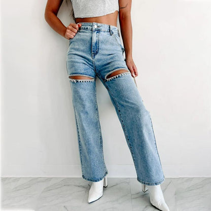 🔥Best Sellers🔥Easy to match, beautiful diamond straight leg jeans