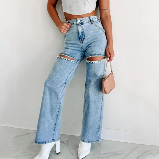 🔥Best Sellers🔥Easy to match, beautiful diamond straight leg jeans