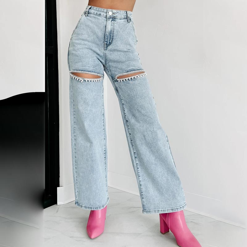 🔥Best Sellers🔥Easy to match, beautiful diamond straight leg jeans