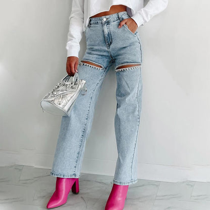 🔥Best Sellers🔥Easy to match, beautiful diamond straight leg jeans