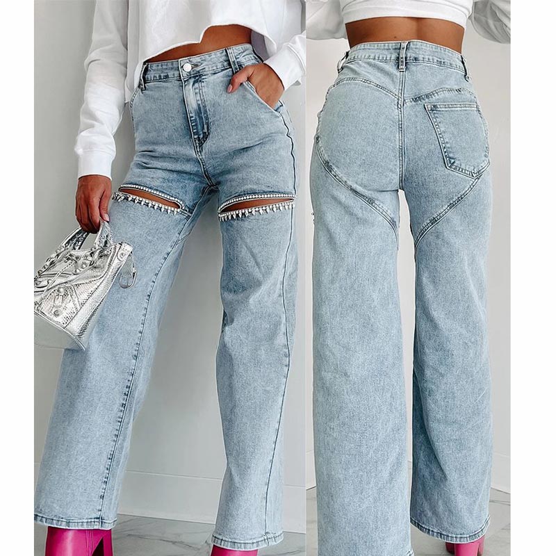 🔥Best Sellers🔥Easy to match, beautiful diamond straight leg jeans
