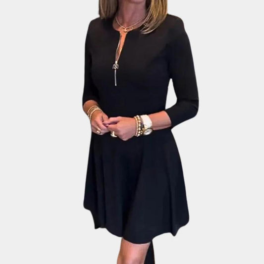 ❤What should I wear tomorrow❤Women’s Elegant Half-zip Round Neck Dress in Solid Color