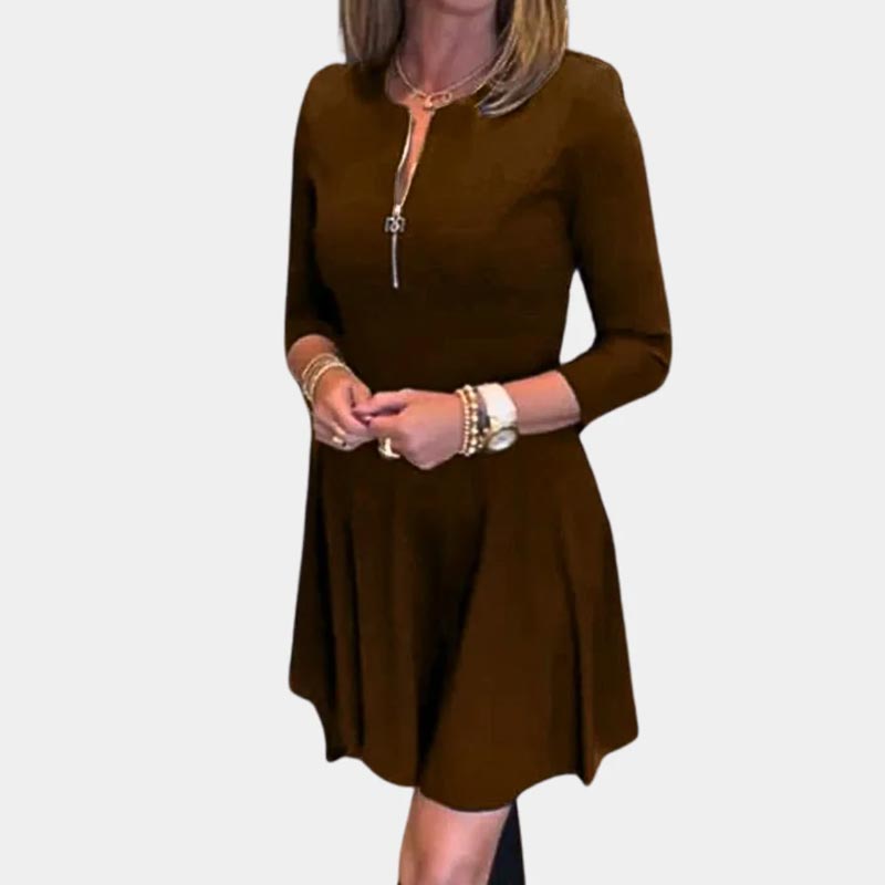 ❤What should I wear tomorrow❤Women’s Elegant Half-zip Round Neck Dress in Solid Color