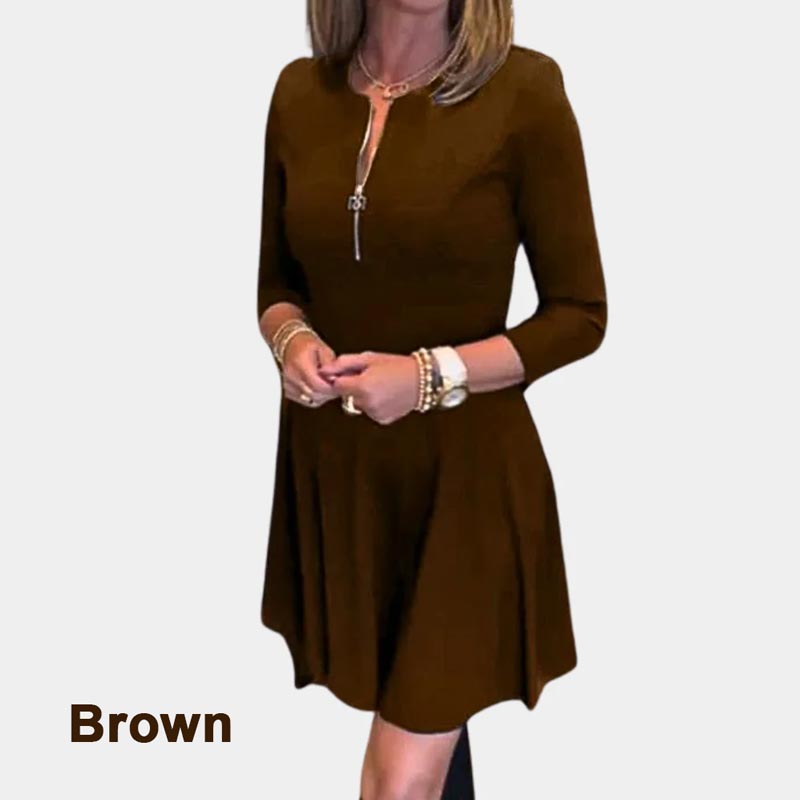 ❤What should I wear tomorrow❤Women’s Elegant Half-zip Round Neck Dress in Solid Color