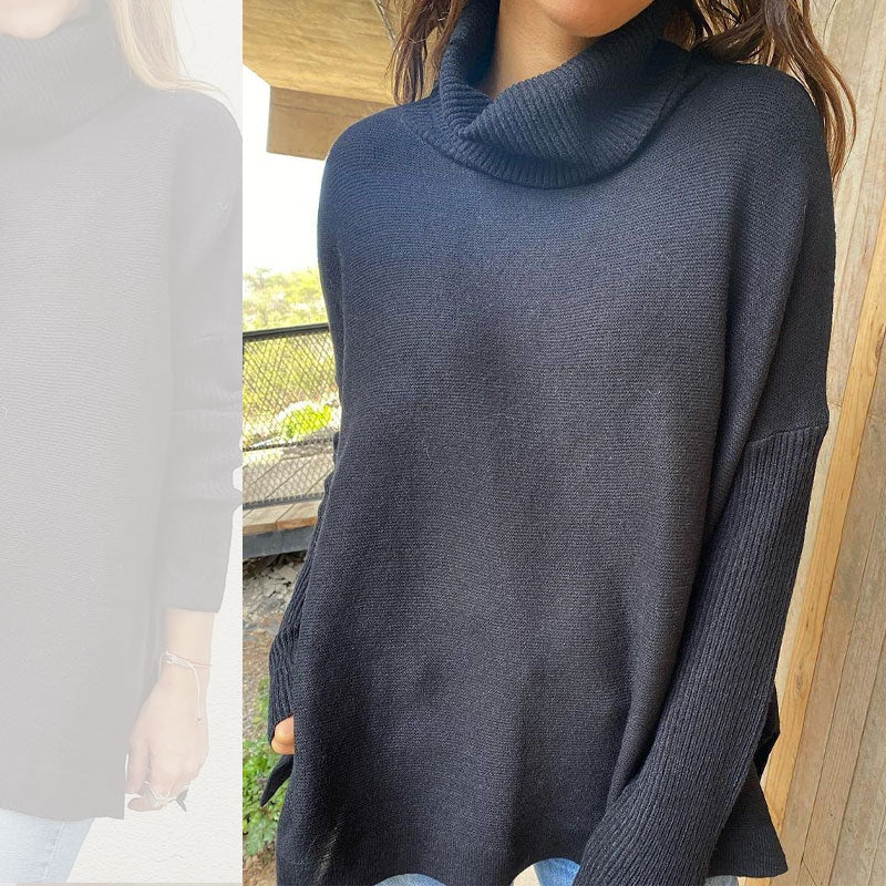 🔥Hot Sale🔥Women's Turtleneck Oversize Hem Knit Pullover Sweater