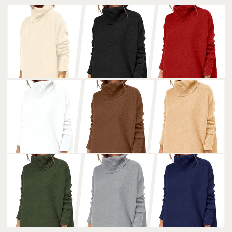 🔥Hot Sale🔥Women's Turtleneck Oversize Hem Knit Pullover Sweater