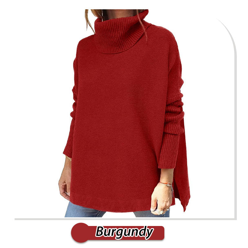 🔥Hot Sale🔥Women's Turtleneck Oversize Hem Knit Pullover Sweater