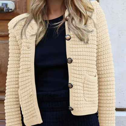 Round neck knitted retro autumn casual cardigan long sleeved shirt