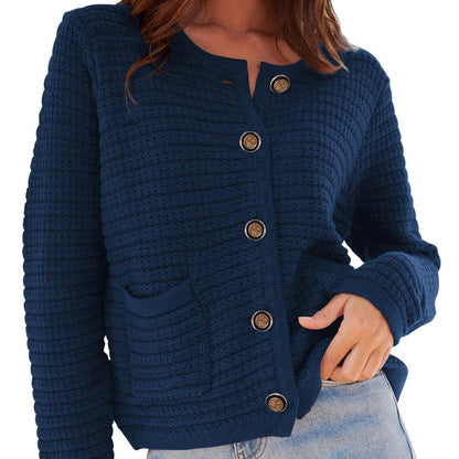 Round neck knitted retro autumn casual cardigan long sleeved shirt