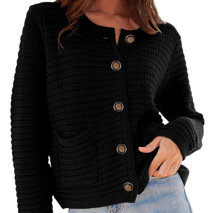 Round neck knitted retro autumn casual cardigan long sleeved shirt