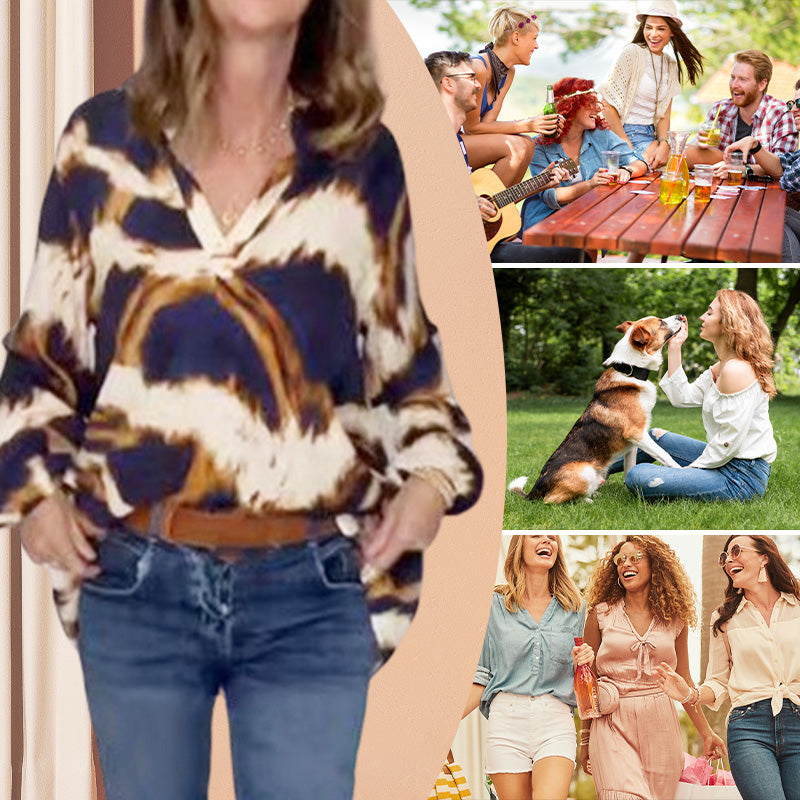 🔥HOT SALES 58% OFF🌷Casual Print V Neck Leopard Blouse