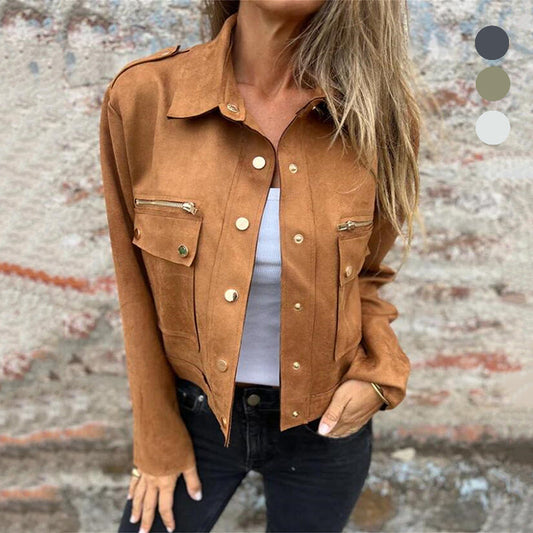 🔥55% discount on hot sales🔥-Women's Faux Suede Button-Down Utility Jacket