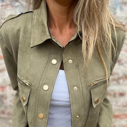 🔥55% discount on hot sales🔥-Women's Faux Suede Button-Down Utility Jacket
