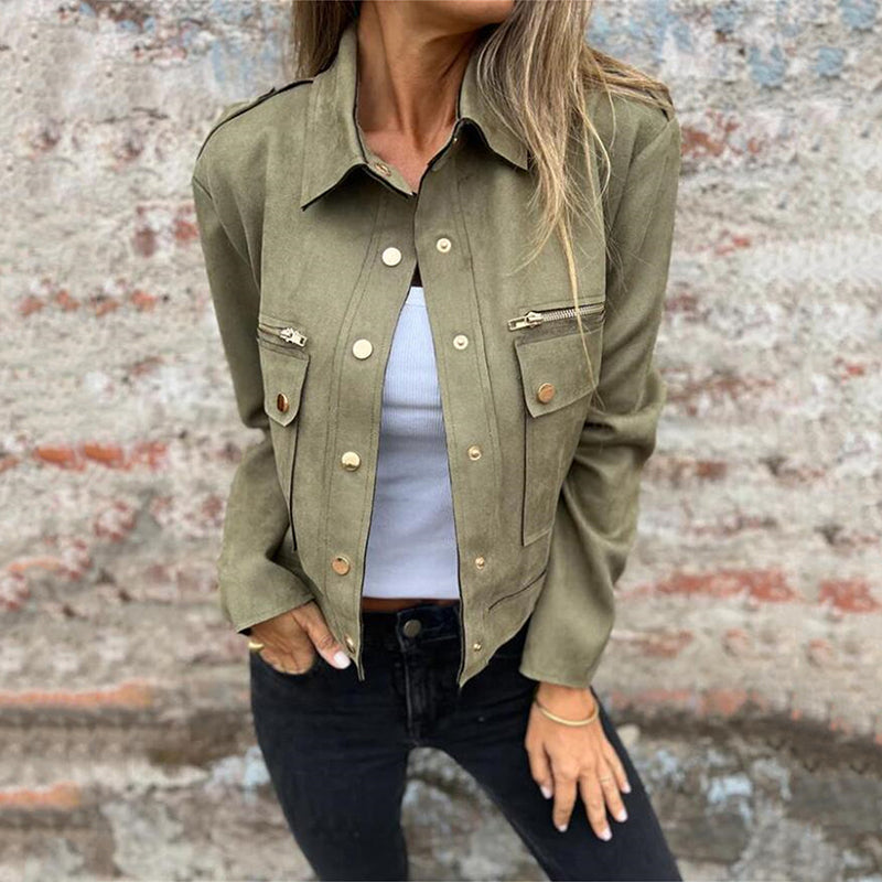 🔥55% discount on hot sales🔥-Women's Faux Suede Button-Down Utility Jacket