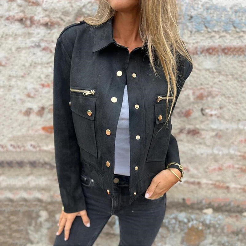 🔥55% discount on hot sales🔥-Women's Faux Suede Button-Down Utility Jacket