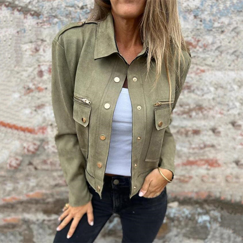 🔥55% discount on hot sales🔥-Women's Faux Suede Button-Down Utility Jacket