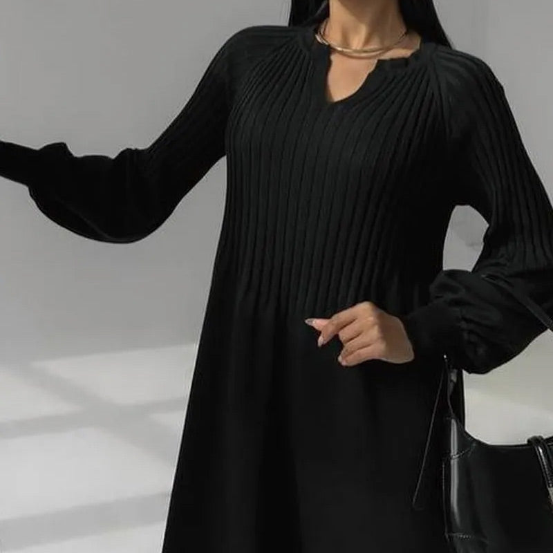 Women's Solid Color Knitted Long-sleeve Maxi Dress