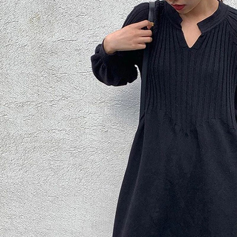 Women's Solid Color Knitted Long-sleeve Maxi Dress